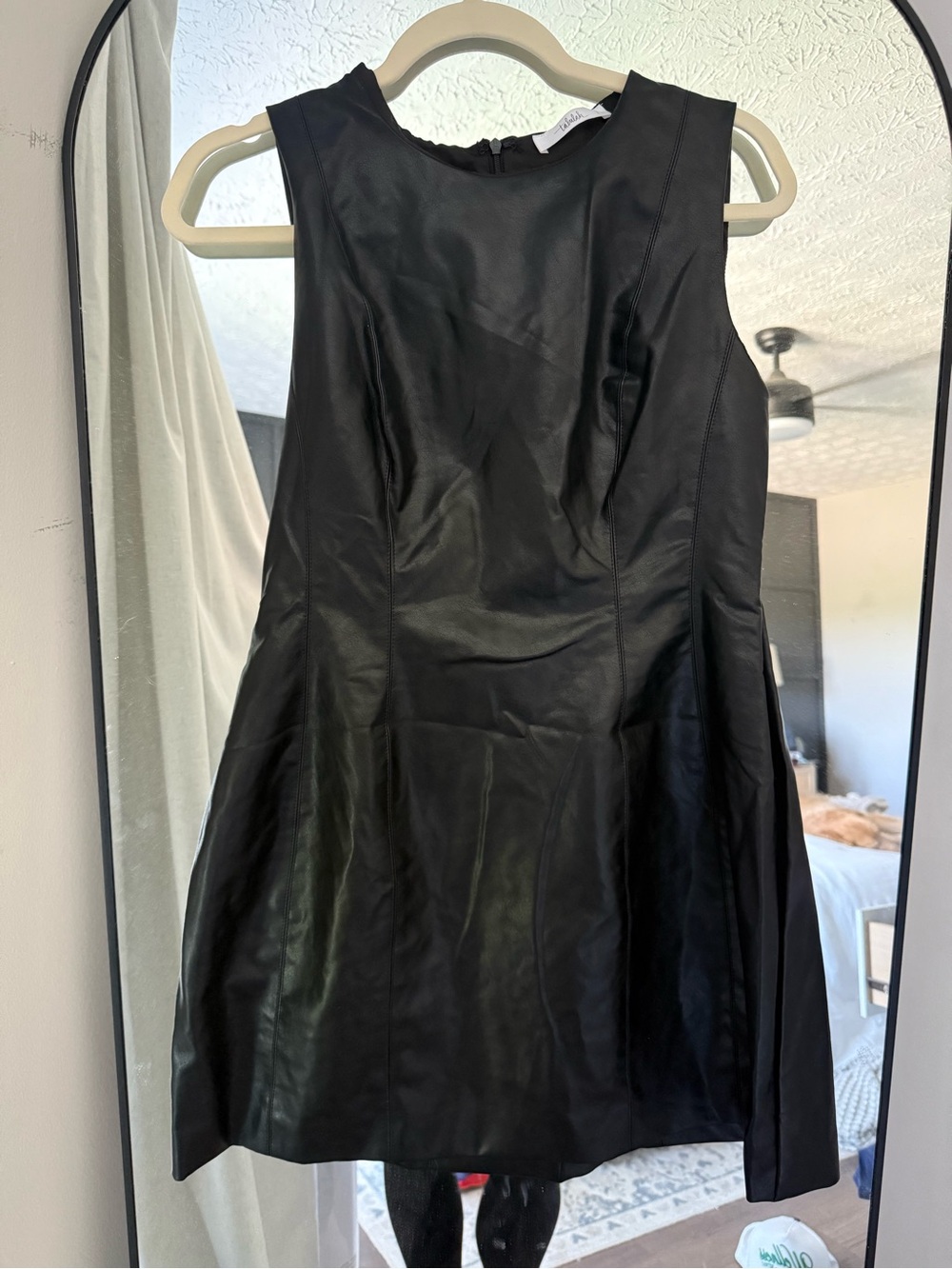 TALULAH Black Faux Leather Mini Dress with Flared Skirt